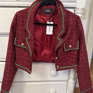 Cider Burgundy Tweed Cropped Blazer